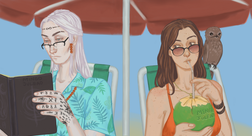 Fanart de personagens Dante e Beatrice do RPG Ordem Paranormal Desconjuração